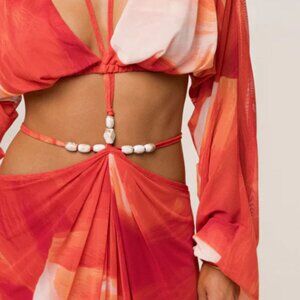 Sunset Red Hera Draped Maxi Skirt and Top